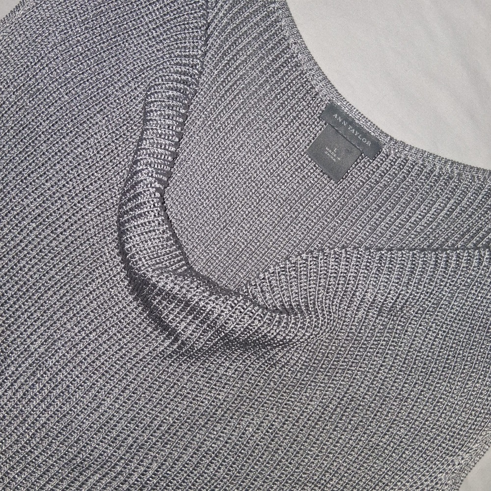 Ann Taylor Sleeveless Knit Top Gray Cowl Neck‎ Rayon Blend Tank Sweater Size L